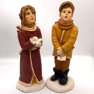 Universal Statuary Corp. Resin 13” Boy & Girl Christmas Carolers 889 & 890
